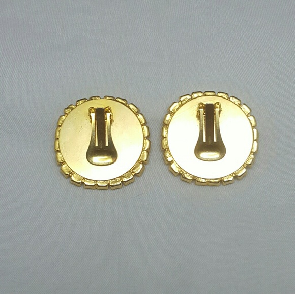 Vintage Faux Turqoise & Clear Rhinestone Earrings - Picture 4 of 7